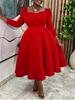 D3354 Autumn/Winter Women's Square Neck High Waist Evening Gown - Solid Color African Dress