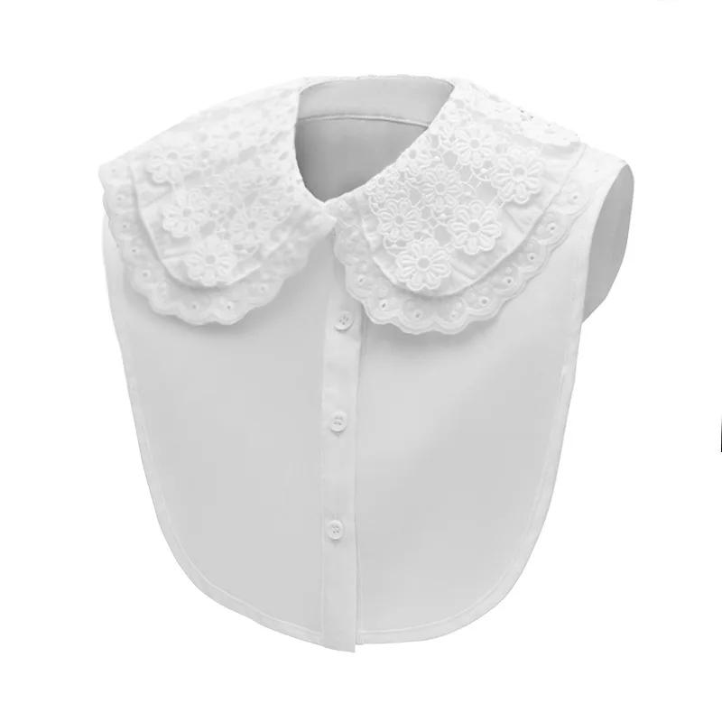 Women Hollow Out Floral Detachable Collar Female White Laple Blouse Tops Fake Collar Female Removable False Collars