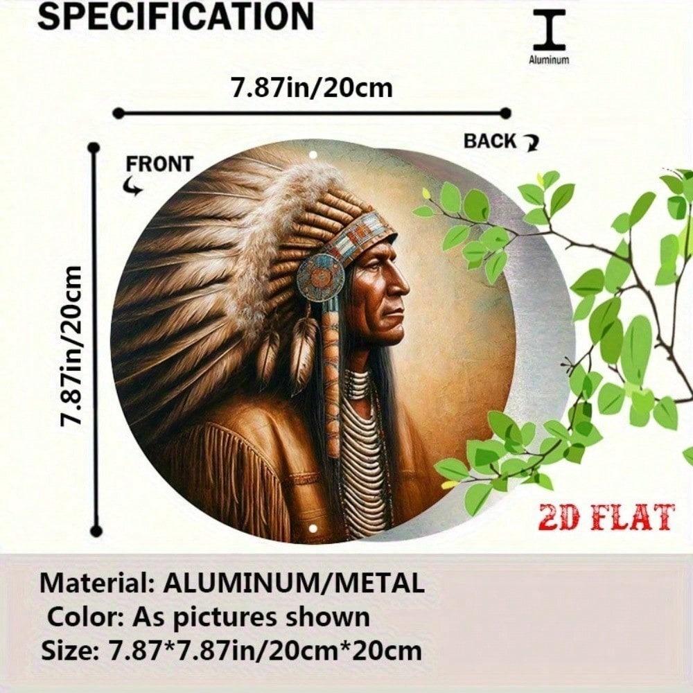 Native Spirit Round Tin Sign 8x8 Inches Vintage Metal Wall Art Home Decor Bar Cafe Man Cave