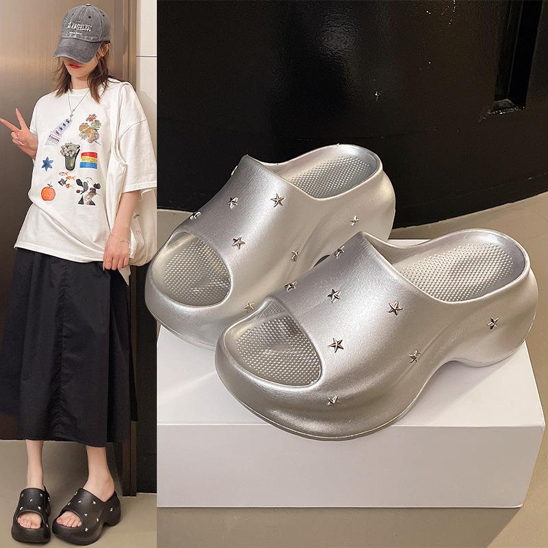 Stylish niche small man taller thick-soled cool slippers women's summer wear fashionable white wedge heels high heels sandals