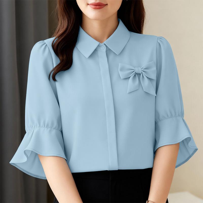 ZANZEA Women Casual Turn Down Collar Solid Color Half Sleeve Blouse
