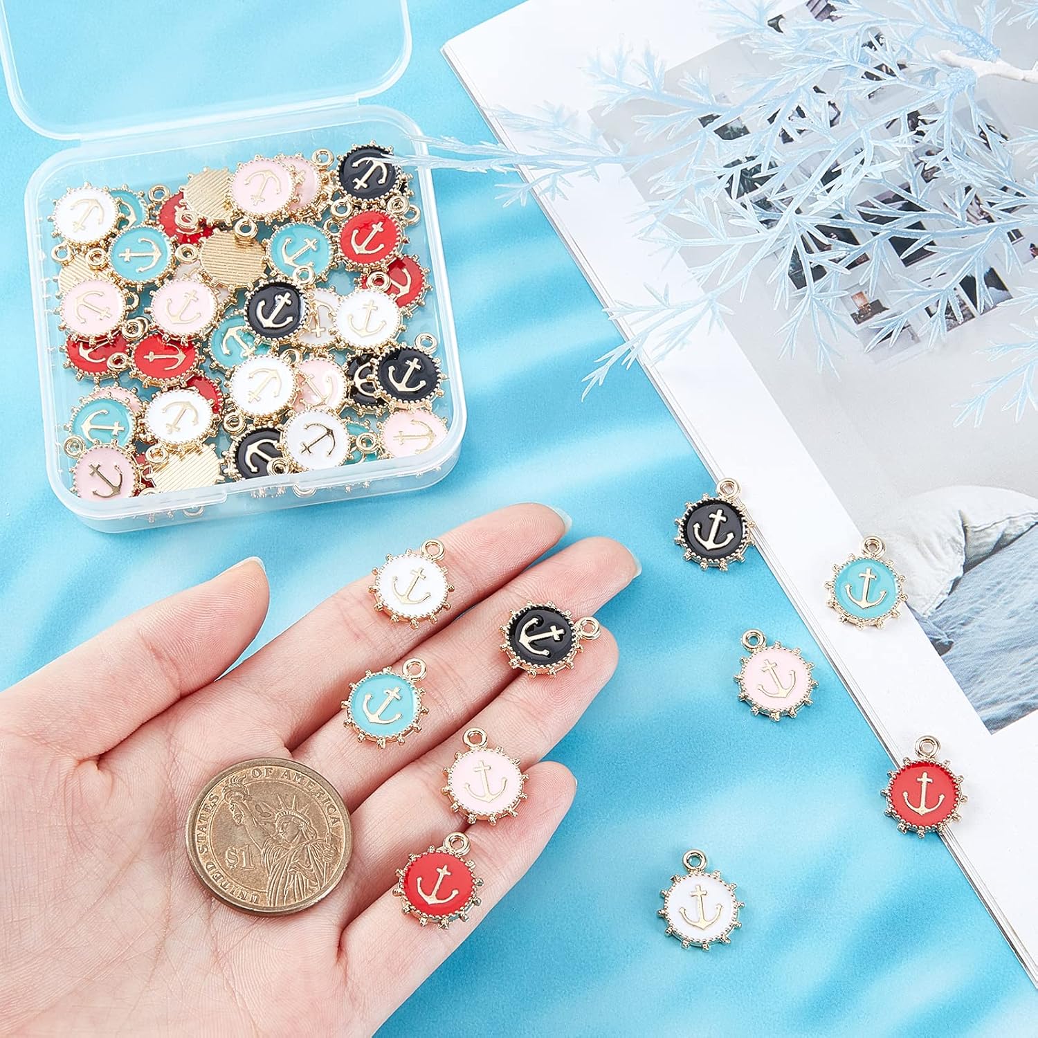 

SUPERFINDINGS 50 шт. 5 цветов круглые якоря из сплава морские подвески красочные эмалевые подвески для изготовления ювелирных изделий своими руками браслетов ожерелий