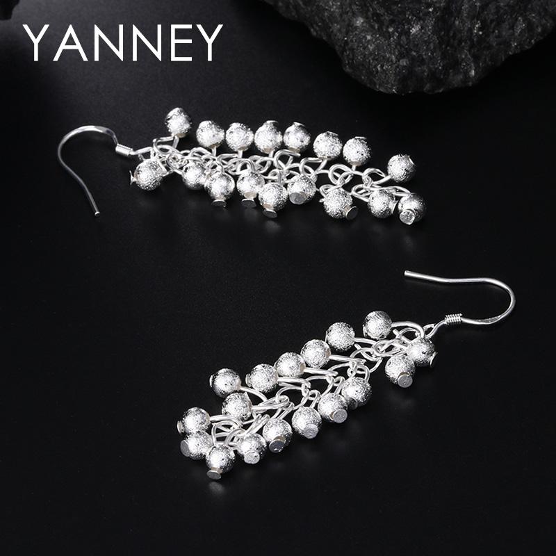 

Fashion 925 Sterling Silver 55MM Frosted Grape String Earrings For Women Wedding Jewelry Gifts Party Beads Earrings Wholesale