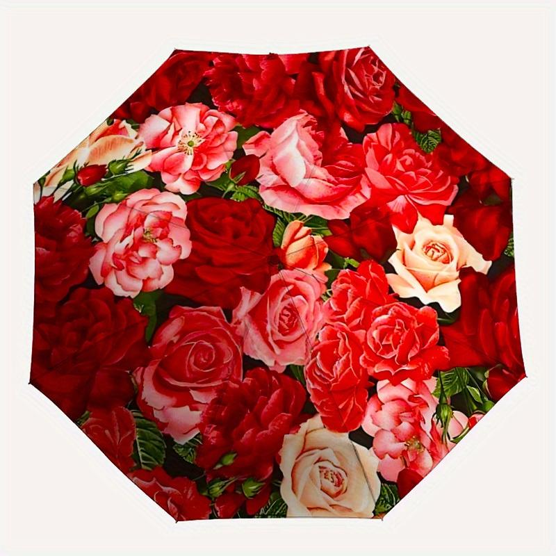 1pc Roses, Floral Pattern Umbrella - 8-Rib Automatic Open/Close, Fashionable Compact Umbrella for Outdoor Adventures yy250813127