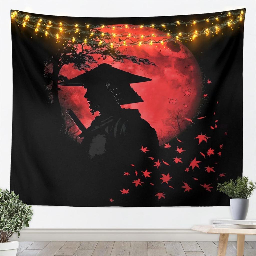 Japan Geisha Tapestry Cherry Blossoms Wall Art Japanese Tradition Wall Hanging Blanket for Living Room Bedroom Home Decor Small