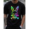 unisex'S Cotton T-Shirt with Black Glossy Edgy Gothic Rabbit & Skull Print - Round Neck Casual Wear for All Seasons, Machine Washable Soft Breathable