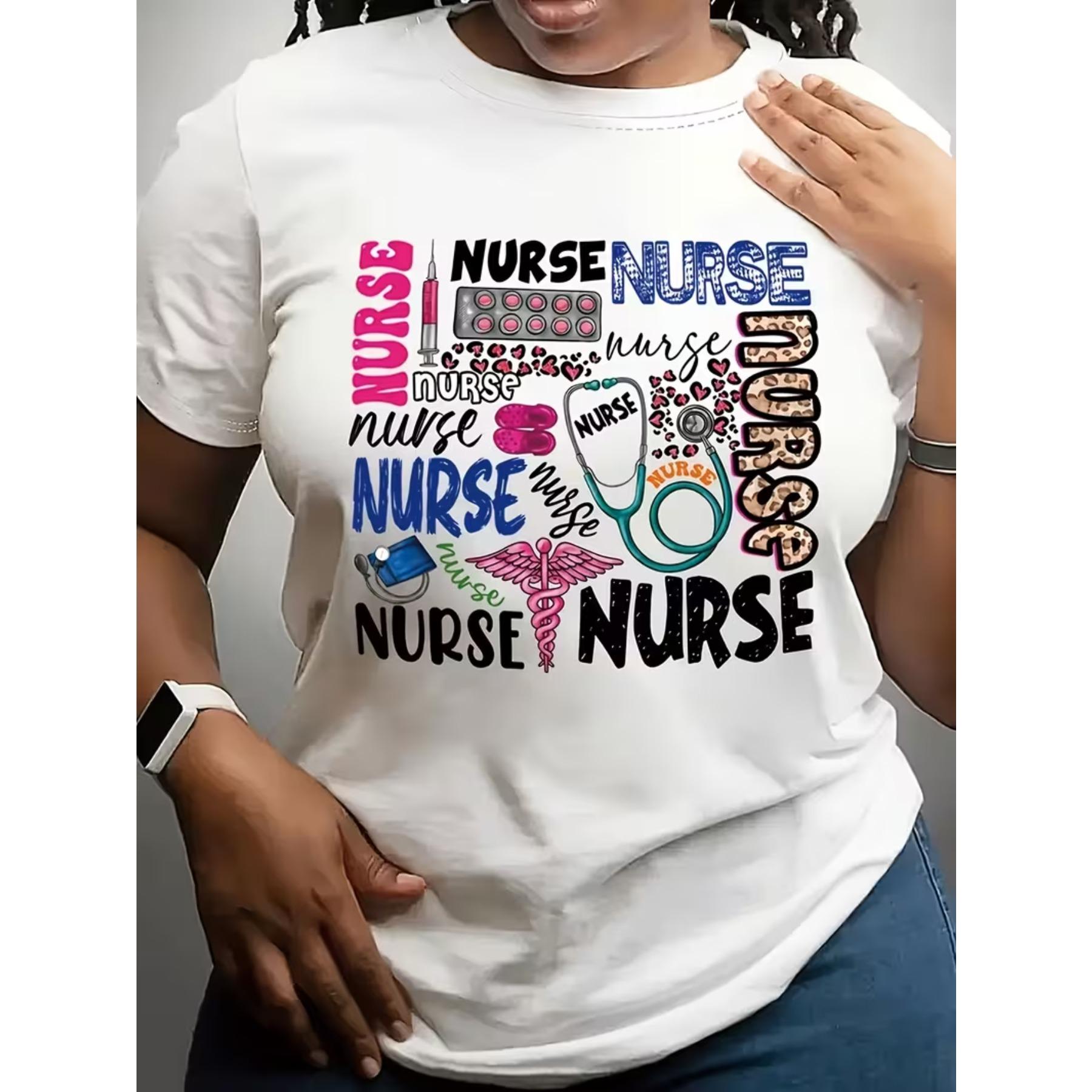 

Women s Short-Sleeved Round-Neck T-Shirt with A Nurse Pattern, Casual Style, Featuring Letter Designs XXL білий
