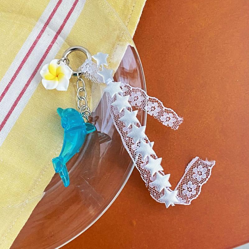 Retro Dolphin Flower Lace Bag Charm Cute Y2K Style Portable Decor for Girls Summer Island Trip Bag Accessories