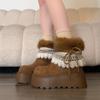 Cowhide version white thick-soled plush thickened fluffy snow boots women's new winter warm and non-slip cotton shoes