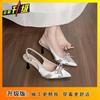 Pointed thin heel French bow high heel single shoes 2025 spring and summer new fashion bag head sandals women's summer outer wear