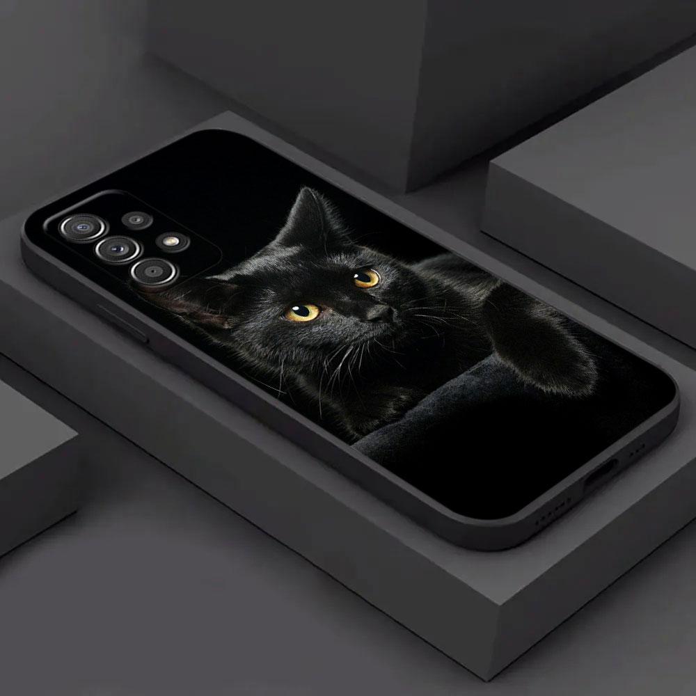 Black Cat Line Phone Case For Samsung Galaxy A15 A25 A24 A23 A22 A21S A20s A13 A10 A05S A04 A03 A02 A14 A15 Soft Back Cover Cats