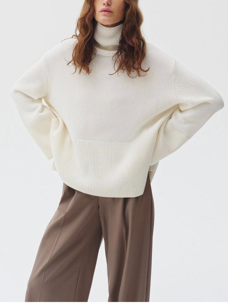 Водолазка осень зима свитер женский теплый базовый вязаный раздельный пуловер свободный повседневный женский джемпер длинный рукав свитер женские пуловеры верхняя одежда S белый 2879₽