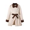 2025 Autumn/Winter Girls' Woolen Coat: Color Block, Single-Breasted, Waist-Cinched, Long-Sleeved for Medium & Large Kids