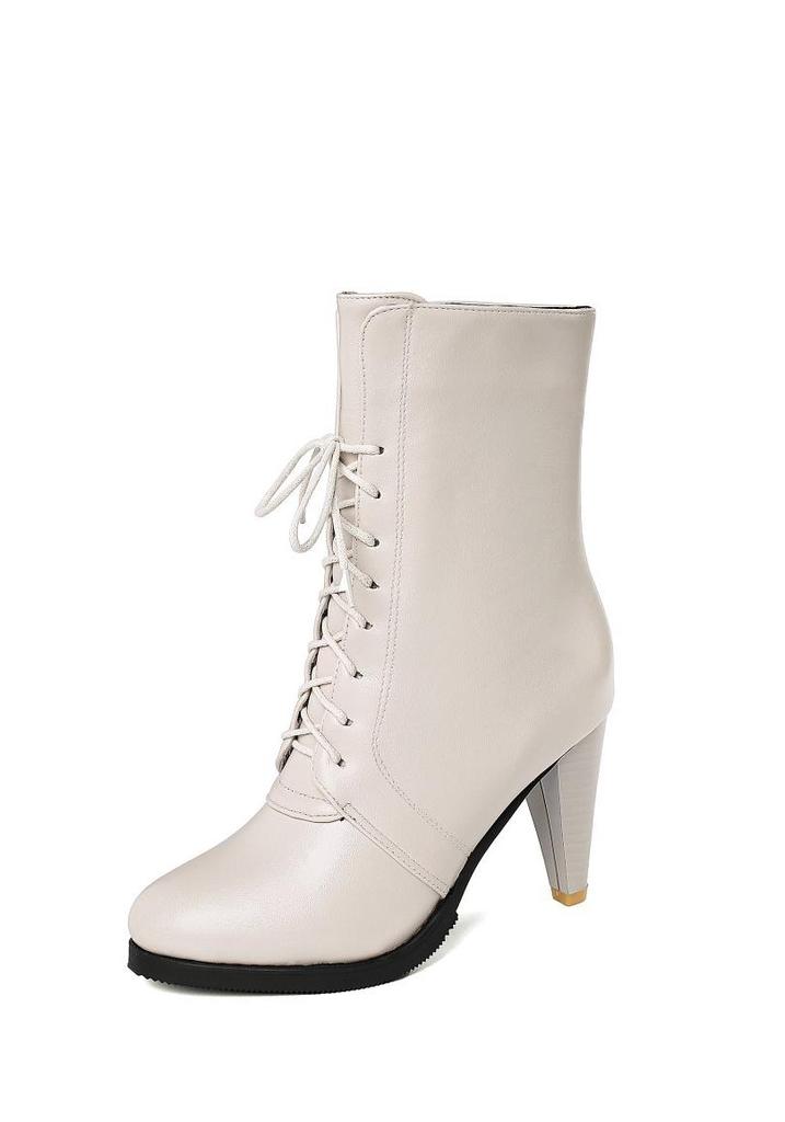 European & American Pointed Toe Lace-up Women's High Heel Ankle Boots, Autumn/Winter Plus Size, Sizes 34-45.