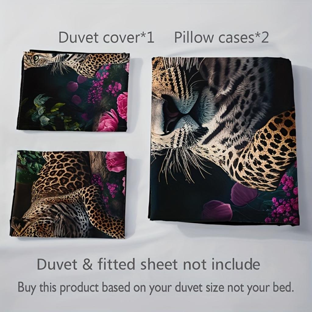 Ashion Wild Animal Leopard Rose Print Bedding Set Breathable Duvet Cover King Queen Twin Single Size Bithday Gift Room Decor