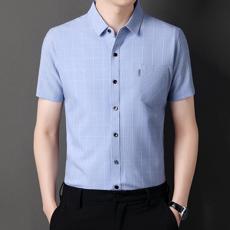 Men's Summer New Men's Linen Short-sleeved Shirt Business Iron-free Top Half-sleeved