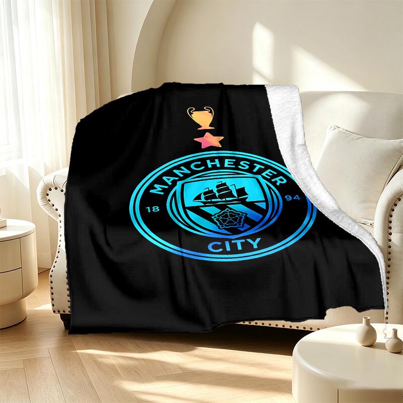 Manchester City FC Pattern Blanket for Home Decoration, Bed, Sofa, Car Travel, Camping, Suitable for All Seasons, Birthday Christmas Gift