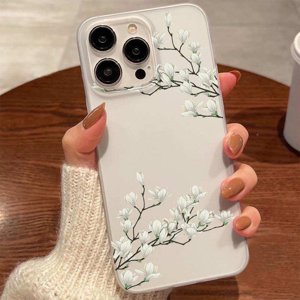 Mobiltelefondeksler til iPhone 11 13 15 Pro Max 12 14 Pro Max-deksel iPhone 16 15 Plus 13 Pro 12 Frosted Texture Painted Cartoon Flowers