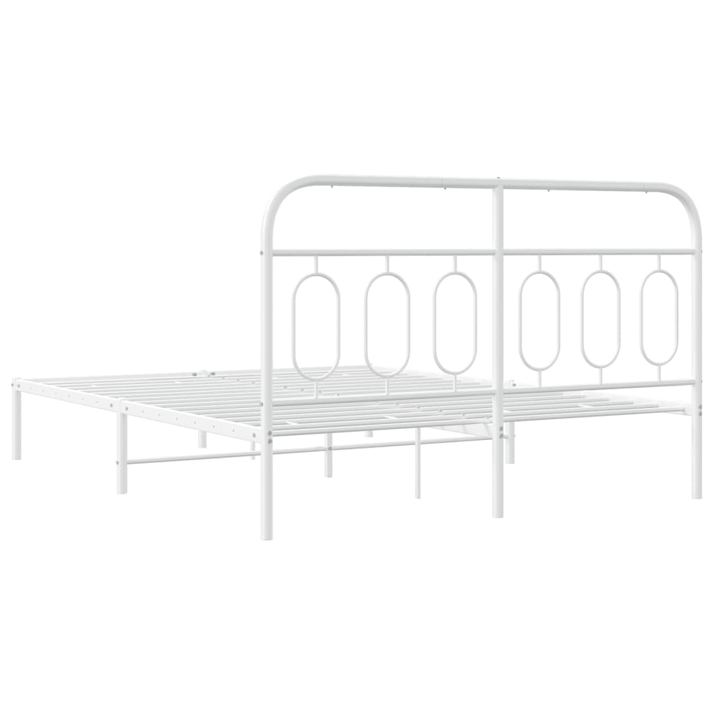 Metal Bed Frame with Headboard White 135 x 190 cm