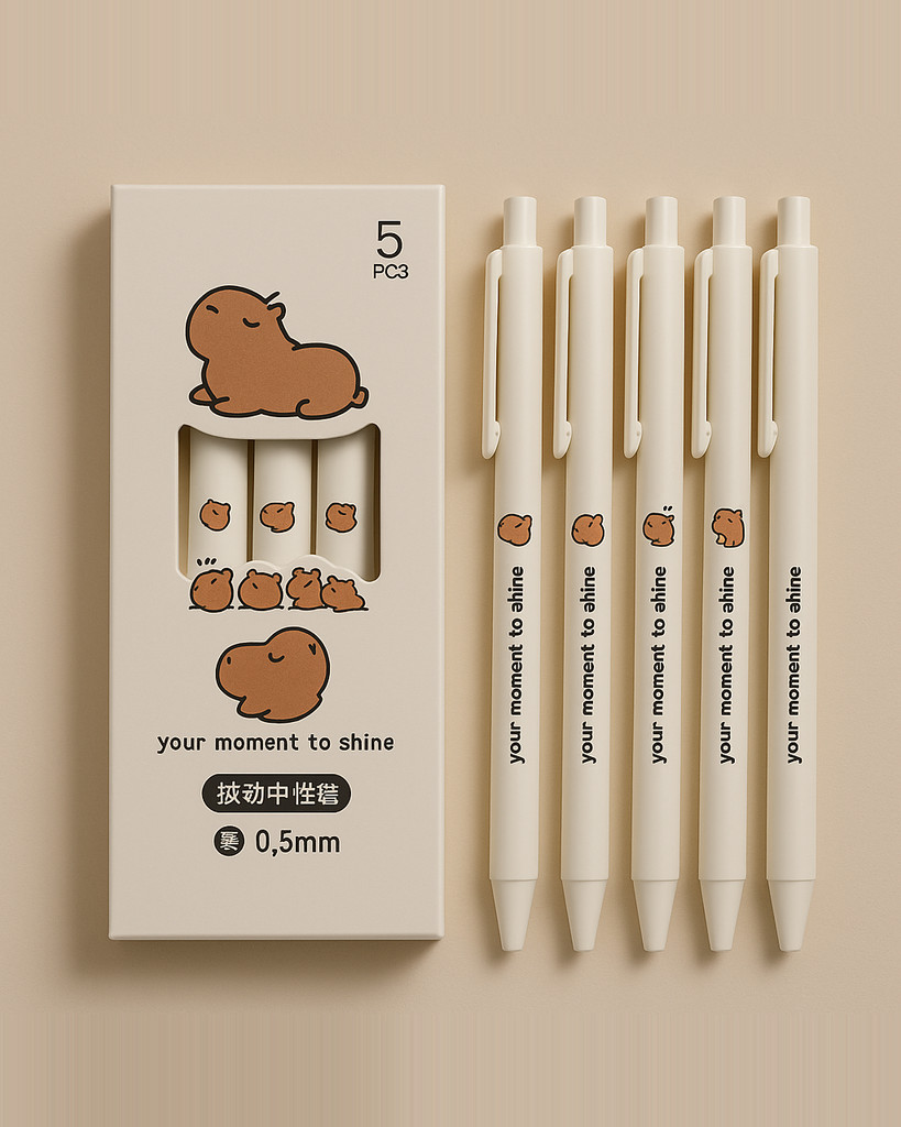 5Pcs Kawaii Gel Pens Cartoon Capybara Quick Drying Pens Office Stationery Funny Pressing Pens Smoothly Writing Neutral Pens
