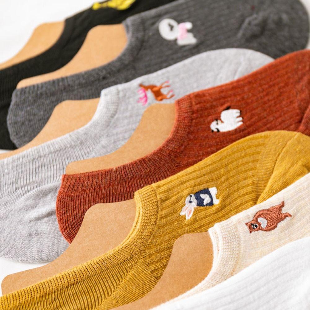 10Pairs Cartoon Sweet Short Socks Embroidery Invisible Ankle Socks Fashion Thin Boat Socks Women