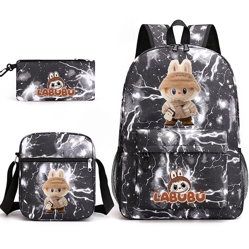 Labubu Peripheral Printing Student School Bag Backpack Shoulder Pencil Bag 3-piece Set