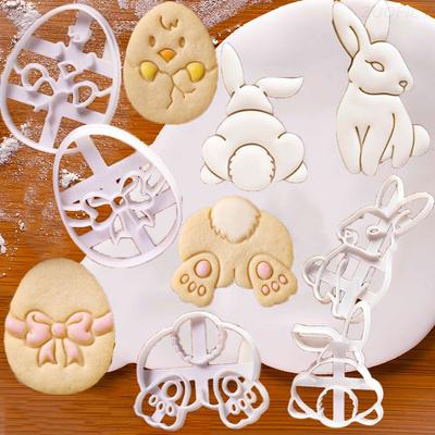 Cortador de biscoitos de coelho da Páscoa, molde de relevo, coelho, pintinho, cortador de biscoitos de fondant, ferramentas de cozimento, decoração de festa de Páscoa feliz, faça você mesmo