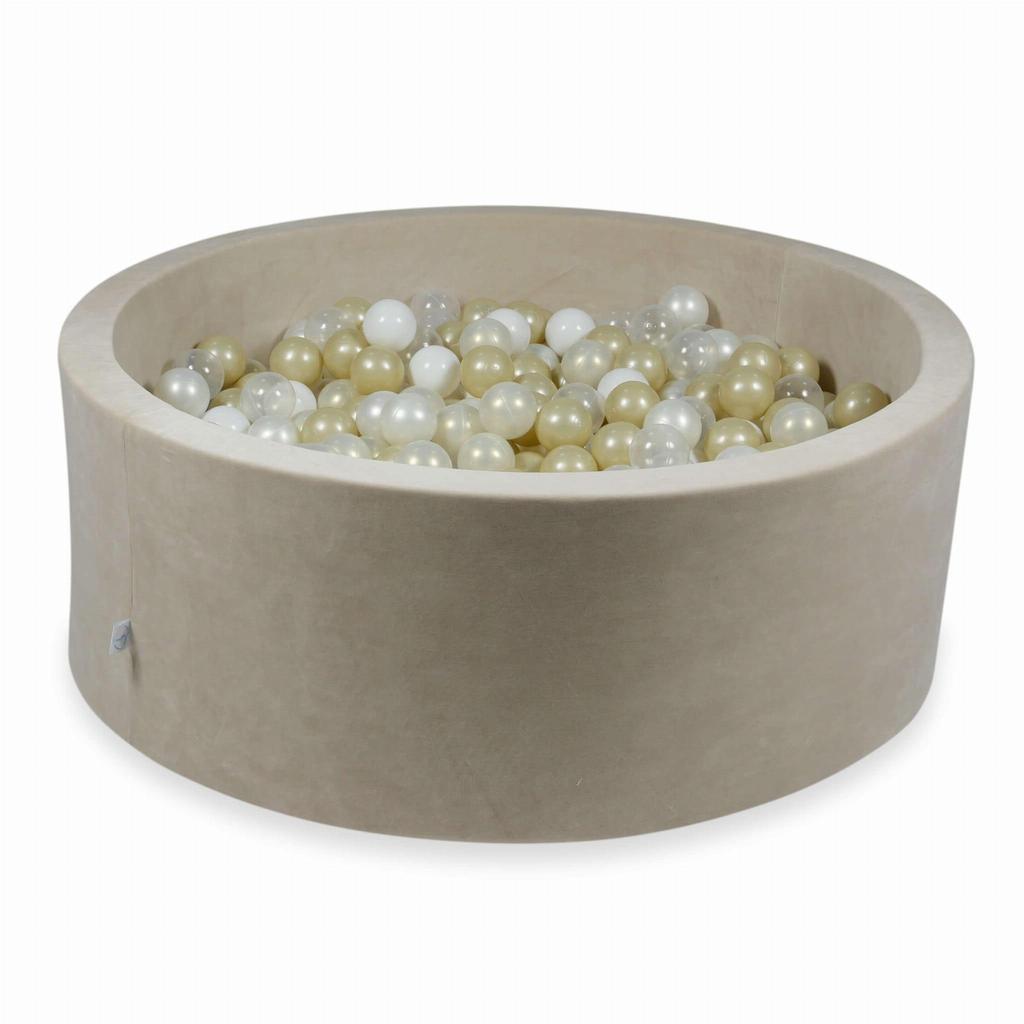 Dry pool 110x40cm Velvet Soft Beige with 500 balls: transparent, white, pearl, light gold, opalescent