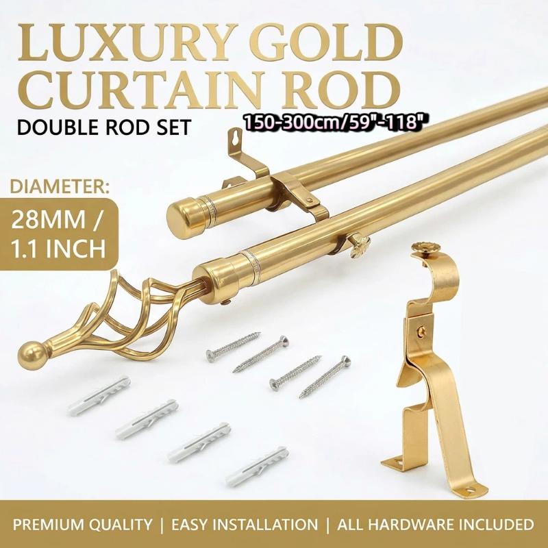 Water Resistant Adjustable Metal Spiral Curtain Rod Set Gold Black with Bracket Accessories for Bathroom Kitchen Window