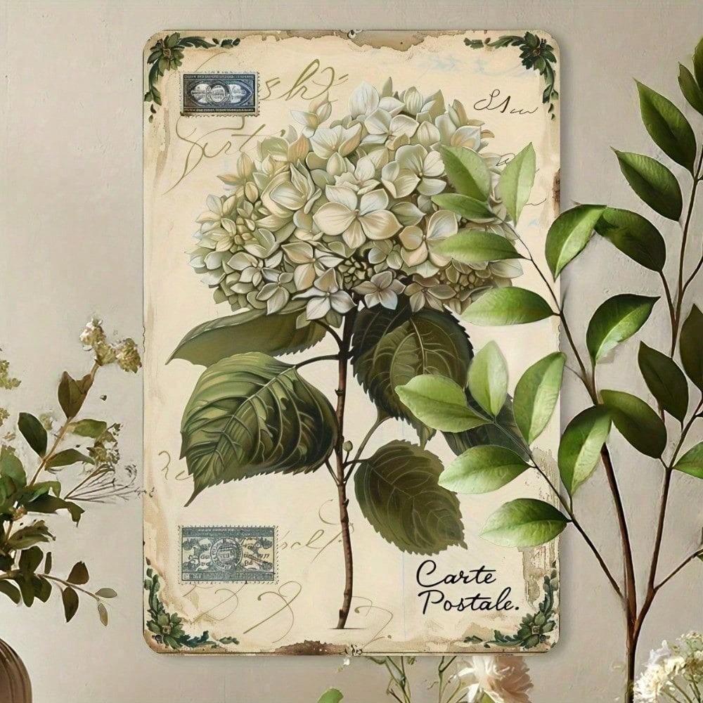 

Brand Vintage Metal Wall Sign Rustic Hydrangea Tin Art 8x12 Inch Aged Beige Waterproof RustProof Home Decor 20x30cm