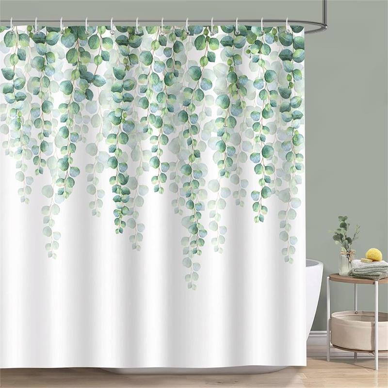 Blumen Duschvorhänge Aquarell Blumen Eukalyptusblätter Schmetterling Libelle Pflanze Polyester Stoff Badezimmer Vorhang Dekor