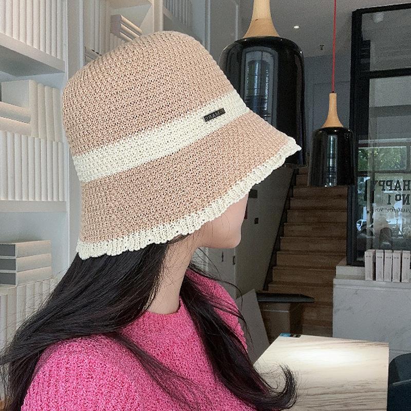 Korean-style Japanese straw fisherman hat for women with metal logo, makes the face look smaller, fully covers the face, breathable and