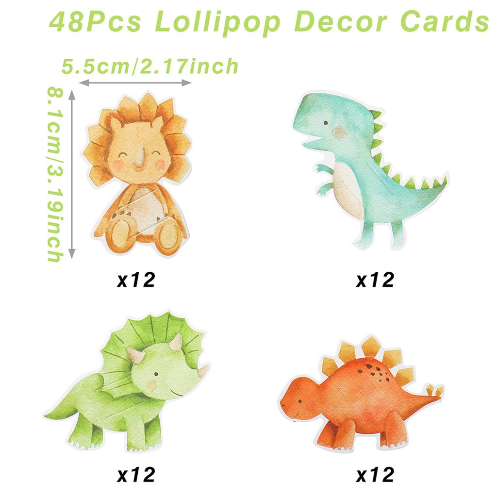 Dinosaur Lollipop Holder Card Dino 1st Birthday Party Decor Kids Boy Jungle Safari Party Favors Roar Candy Card Baby Shower