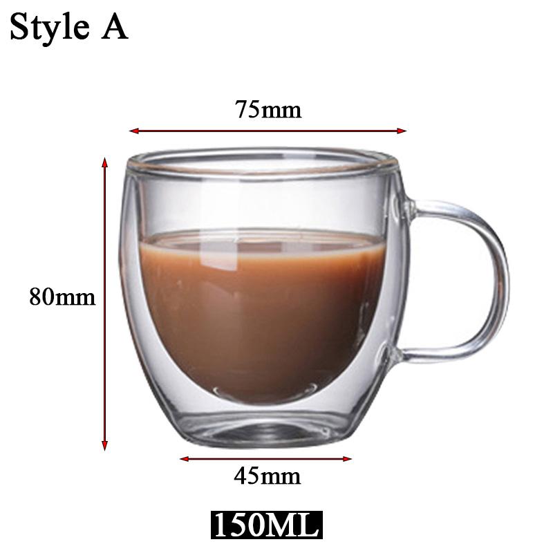 

Double Bottom Wall Glass Coffee Cup Whiskey Tea Thermal Heat Resistant Cocktail Vodka Shot Wine Mug Drinkware Tumbler Set As Shown