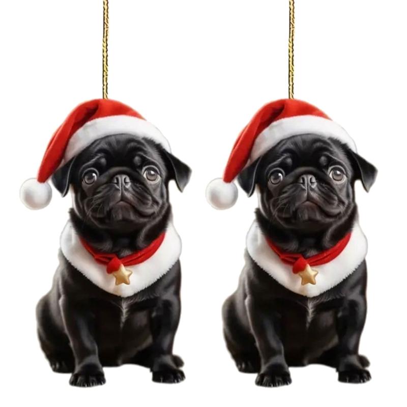 Multipurpose Stylish Pug Christmas Keychain Cartoon Cats Sturdy Acrylic Charm Pendant for Bags Hnaging Decoration