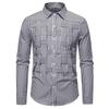 Men's Casual Solid-color Long-sleeved Shirt, Men's Button-style Striped Woven Stand-up Collar Shirt