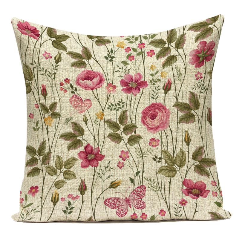 Polyester Cojines Decorativos Para Sofa Farmhouse Decor Flower Floral Pillow Cover Decorative Cushion Cover For Living Room