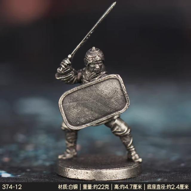 

White Copper Metal Ancient Chinese Warrior Figure Mini Statue Wargame Piece Desktop Ornament Collection Gift Car Interior Decor