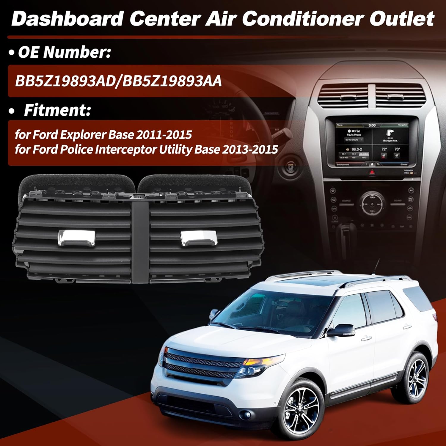 

BB5Z19893AD Dashboard Air Vent Outlet Panel for Ford Explorer Base 2011-2015 Center Dashboard Air Outlet Louver A/C Heater Vent for Ford Police