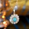 Female Crystal White Zircon Blue Stone Pendant Necklace Vintage Gold Color Wedding  For Women