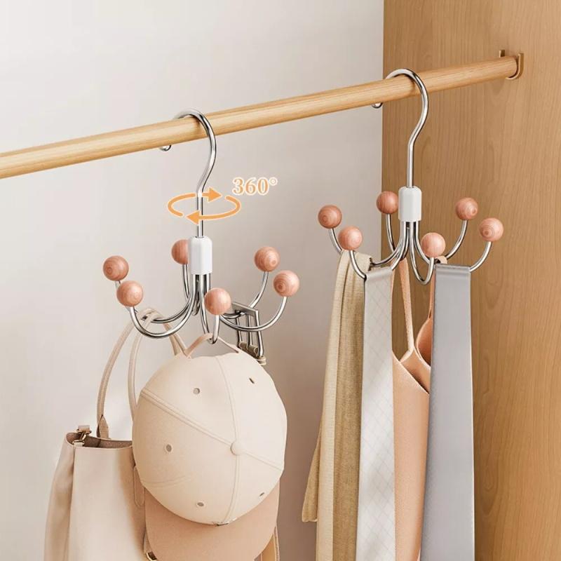 360° Rotatable Scarf Clothes Hangers Wooden Ball Wardrobe Hooks