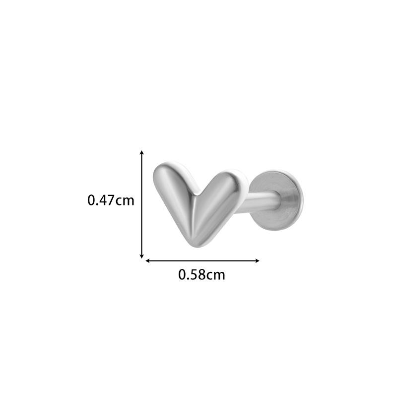 Henson F136 Titanium Micro-Paved Zirconia Heart Flat Back Internal Thread Cartilage & Lip Stud.