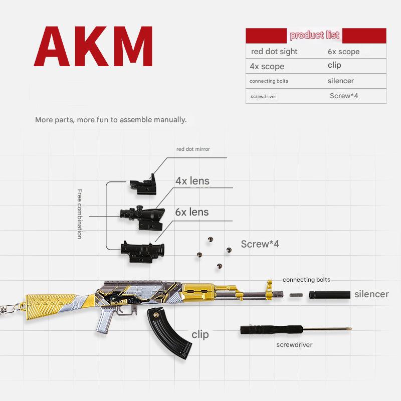 1/6 23cm Zinc Alloy AKM Metal Model Miniature Toy Removable Magazine Muzzle Accessory Sight Game Peripheral Collection Gift