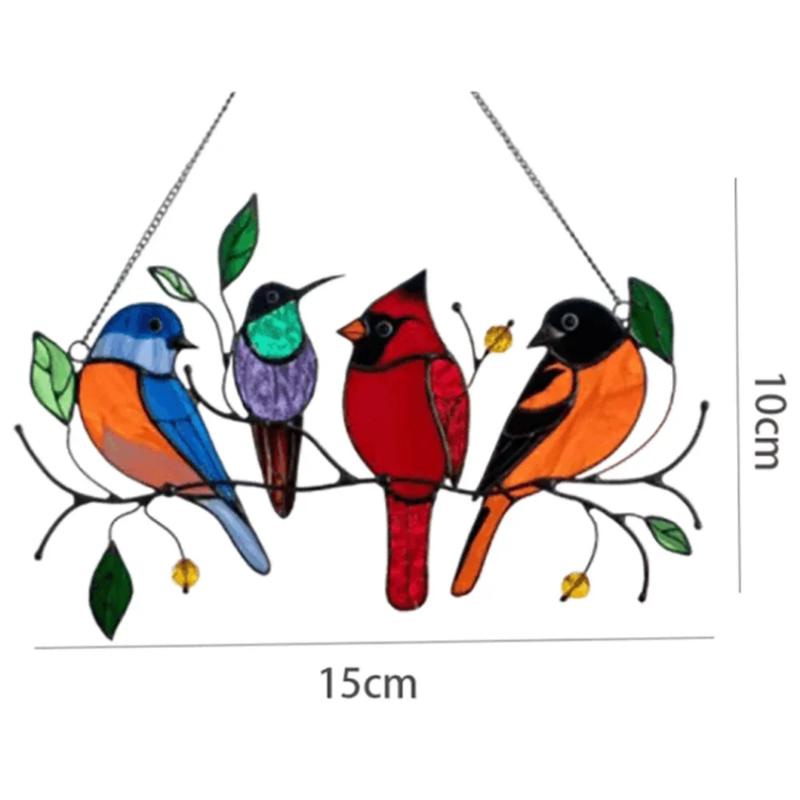 Cardinal Birds Stained Window Panel Hangings Birds Hanging On A Wire On Branch Room Decoration Accessories For Mother’s Day Gift