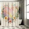 Watercolor Floral And Heart Waterproof Shower Curtain