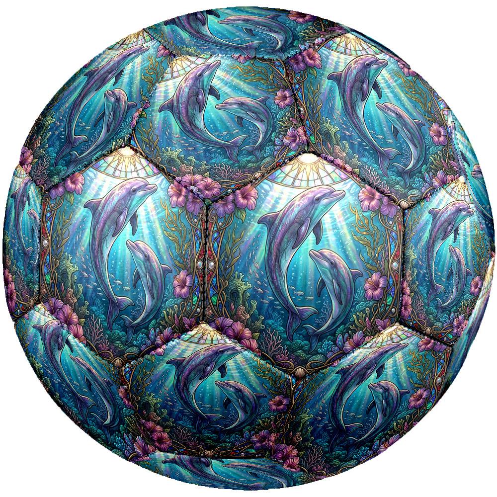 1pc Glass Dolphins Theme Soccer Ball Football, Size 5, Lightweight PVC, Outdoor Training Soccer Ball,Sports Gift t61432