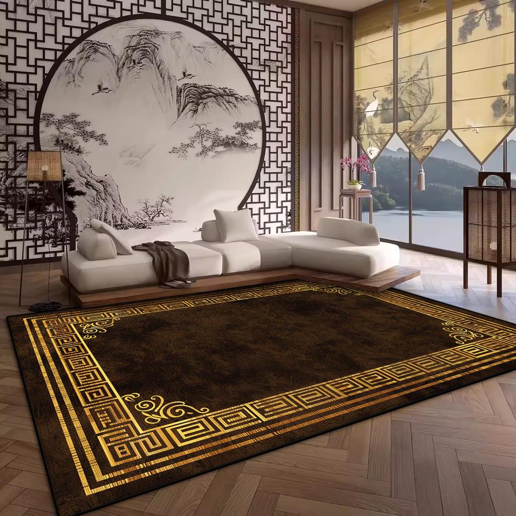 Luxury Big Size Antiskid Living Room Rug Soft Golden Border Bedroom Decoration Carpet Washable Room Decor Home Mats Customizable