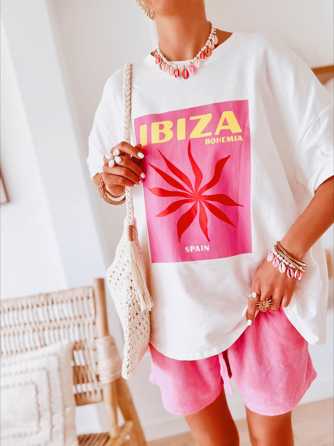 T-shirt Imprimé IBIZA BOHEMIA ESPAGNE Femme Tendance Mode Printemps Été Haut Neutre Manches Courtes T-shirt Confortable S pink