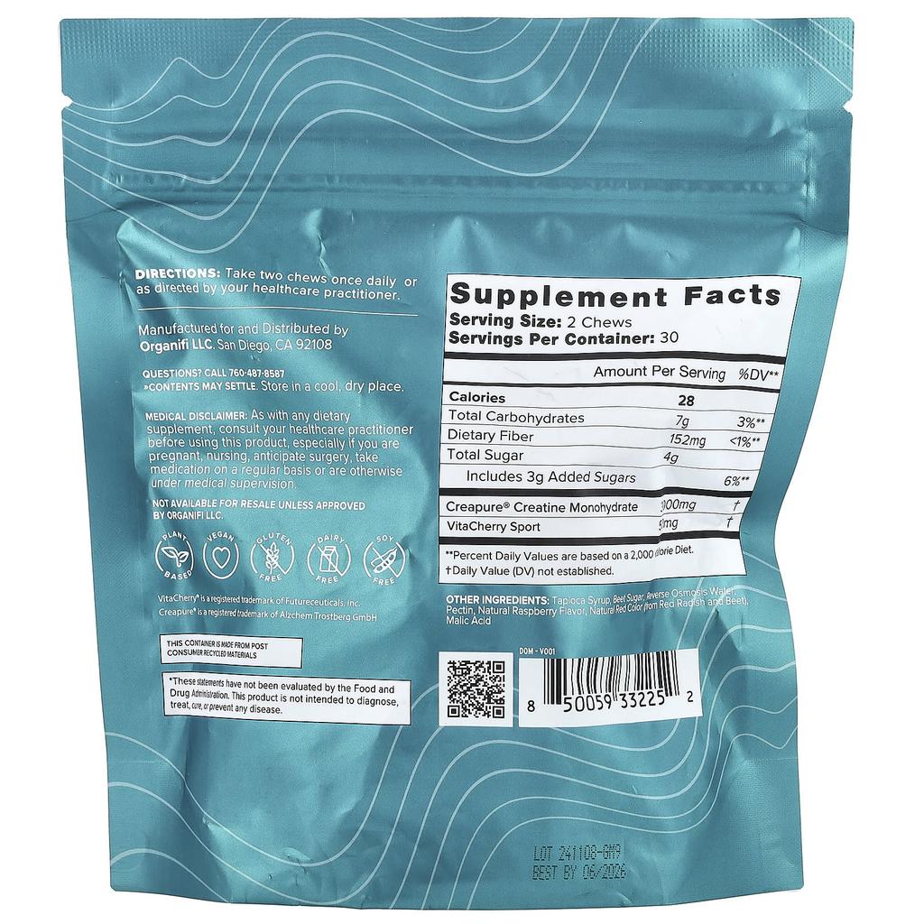 Organifi, Creatine Chews™, Cherry Flavor, 60 Gummies