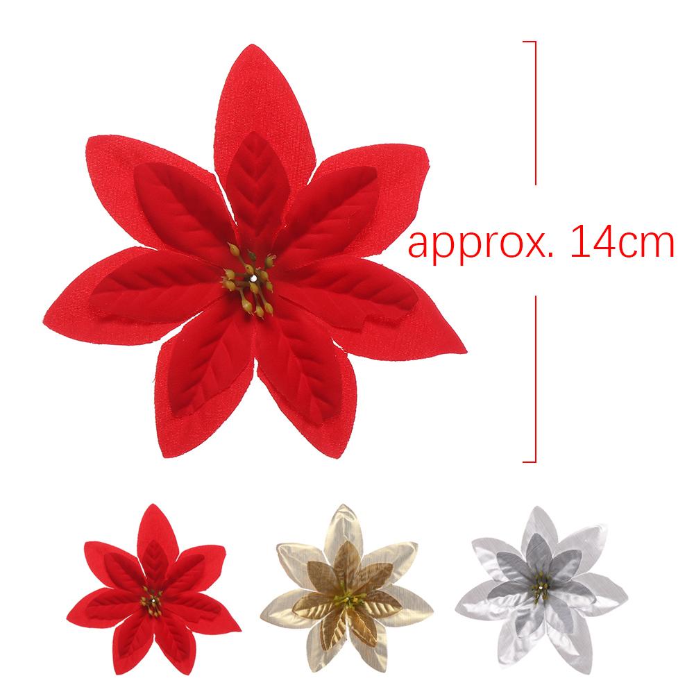 Artificial Decor Wedding Favors Xmas Gift Christmas Tree Flowers Glitter Ornament Poinsettia